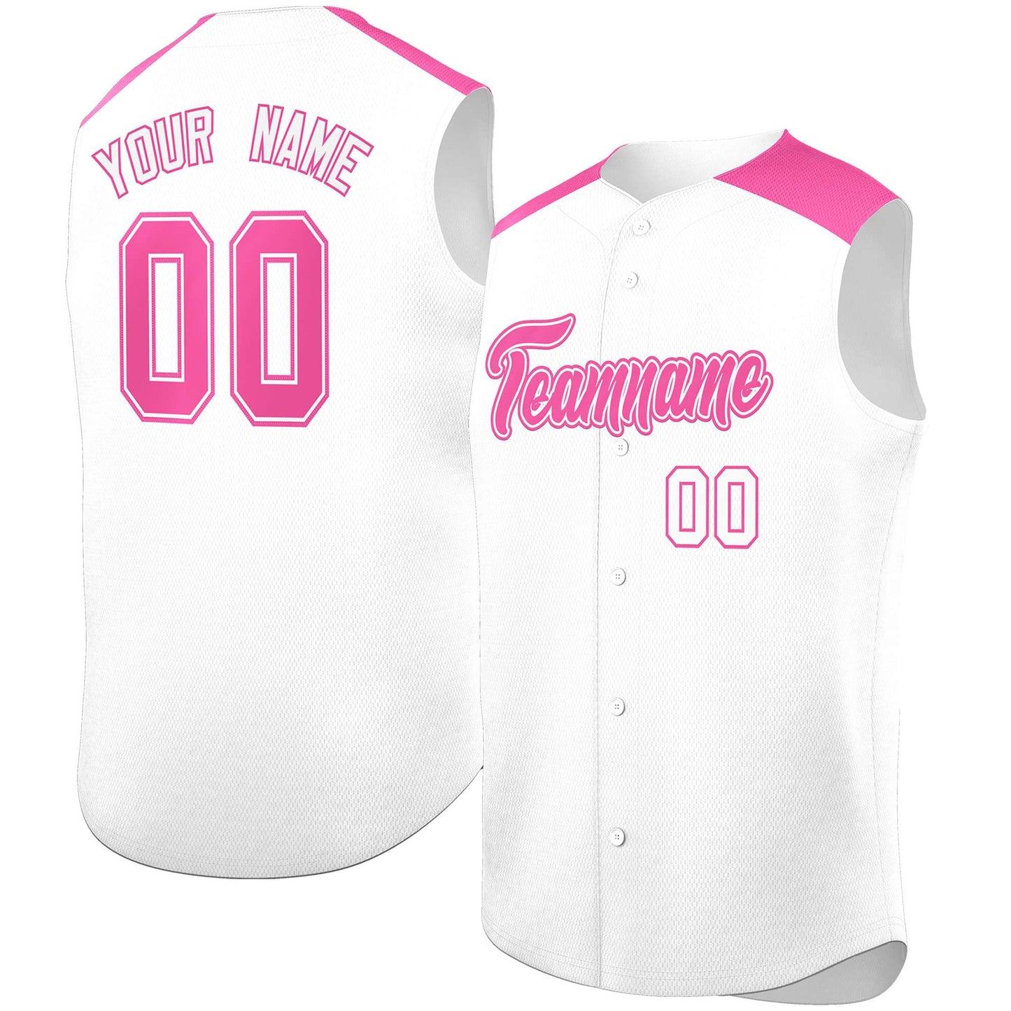 Custom White Pink Personalized Classic Authentic Sleeveless Baseball Jersey