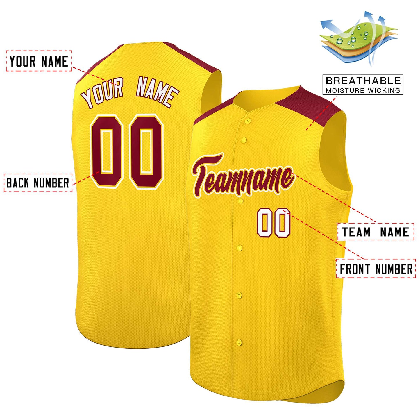 Custom Gold Crimson Personalized Classic Authentic Sleeveless Baseball Jersey