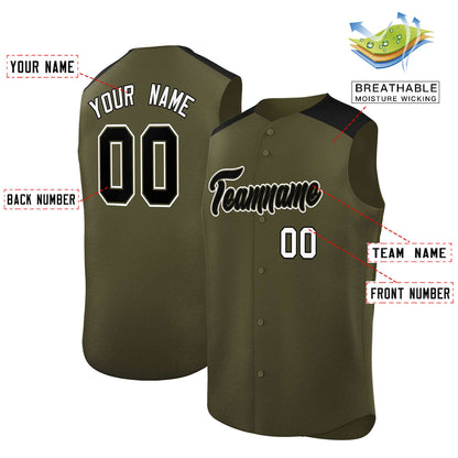 Custom Olive Black Personalized Classic Authentic Sleeveless Baseball Jersey