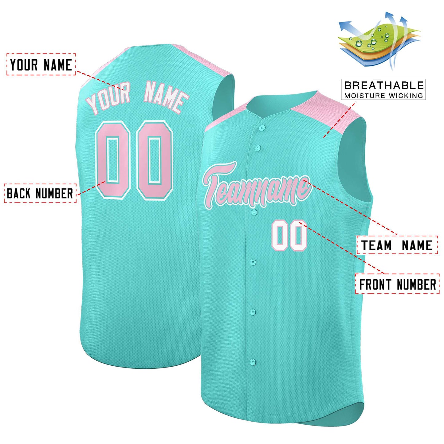 Custom Bright Green Light Pink Personalized Classic Authentic Sleeveless Baseball Jersey