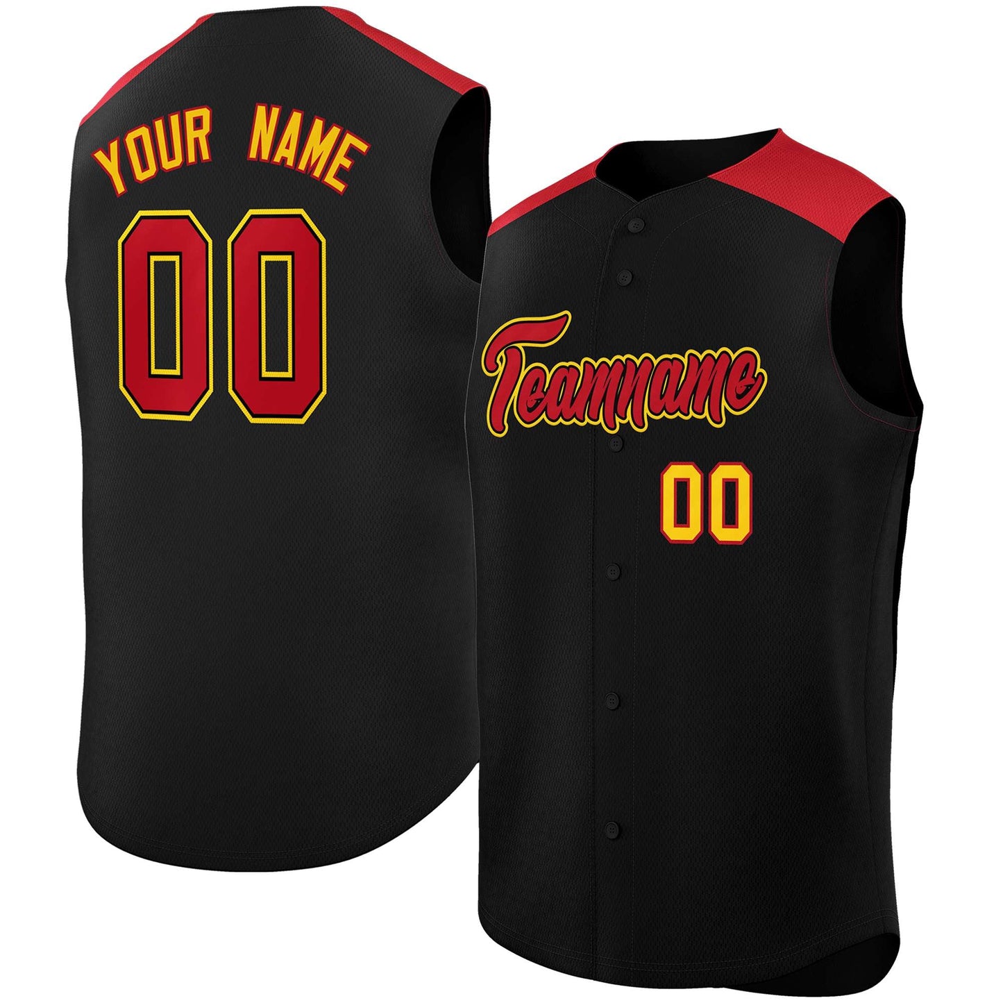 Custom Black Red Personalized Classic Authentic Sleeveless Baseball Jersey