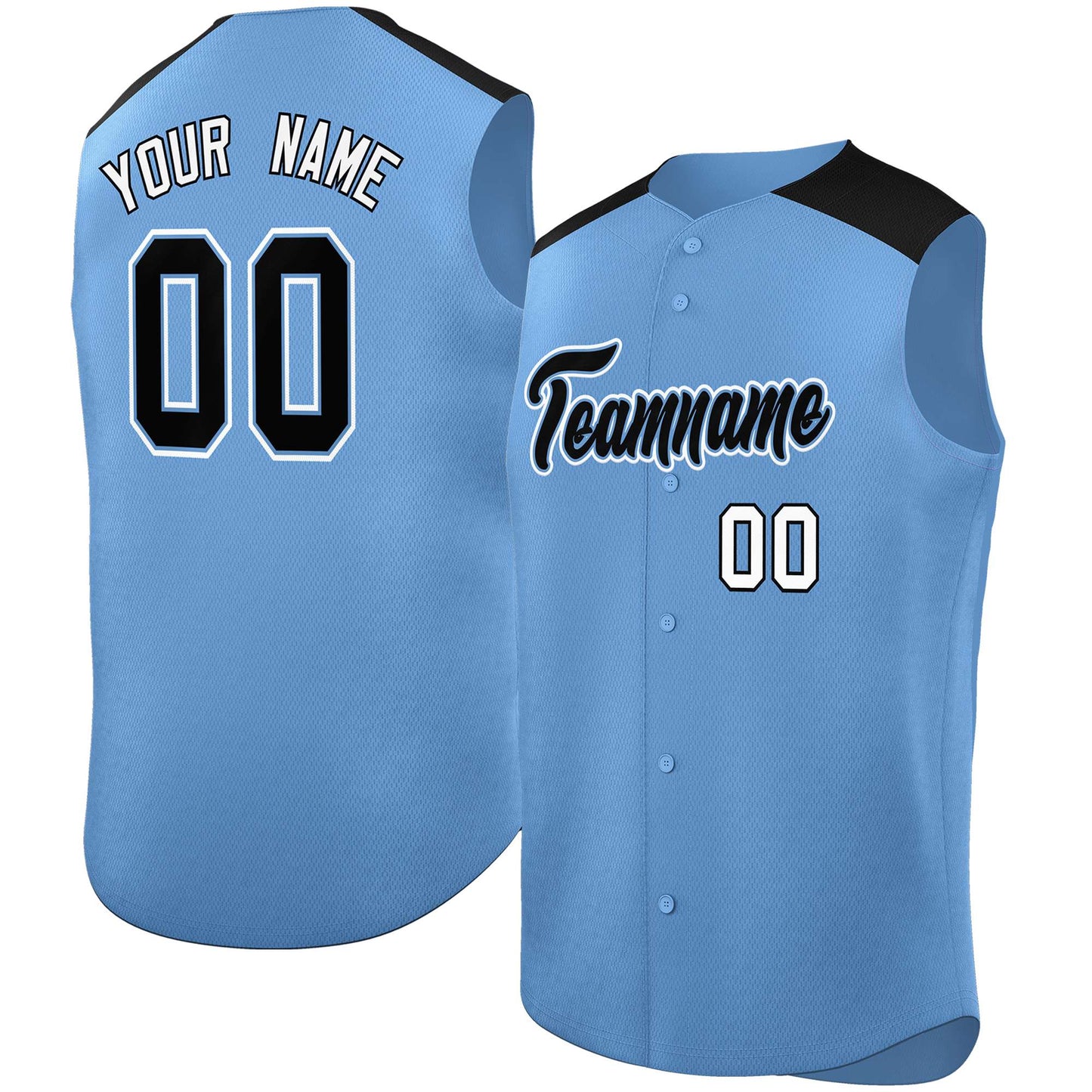 Custom Light Blue Black Personalized Classic Authentic Sleeveless Baseball Jersey