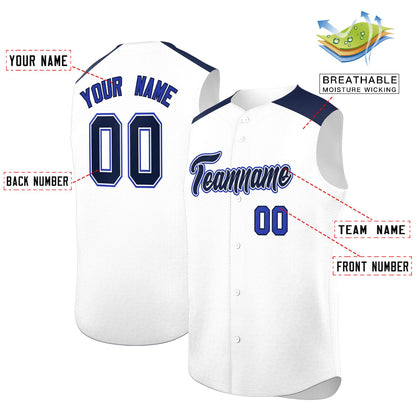 Custom White Navy Personalized Classic Authentic Sleeveless Baseball Jersey