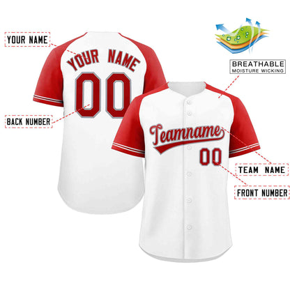 Custom White Red-Gray Raglan Sleeves Authentic Baseball Jersey