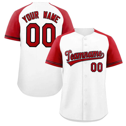 Custom White Red-Black Raglan Sleeves Authentic Baseball Jersey