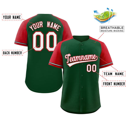 Custom Green White-Red Raglan Sleeves Authentic Baseball Jersey