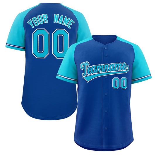 Custom Royal Power Blue Raglan Sleeves Authentic Baseball Jersey