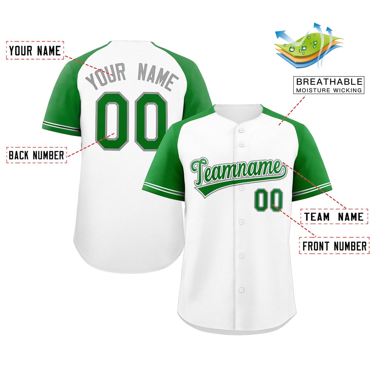 Custom White Green-White Raglan Sleeves Authentic Baseball Jersey