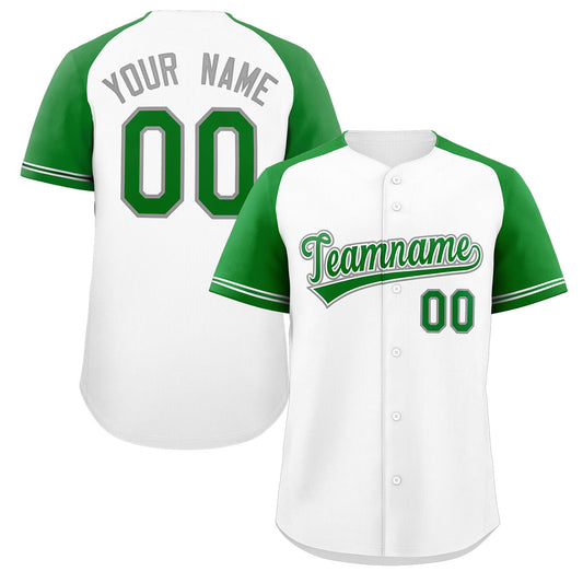 Custom White Green-White Raglan Sleeves Authentic Baseball Jersey