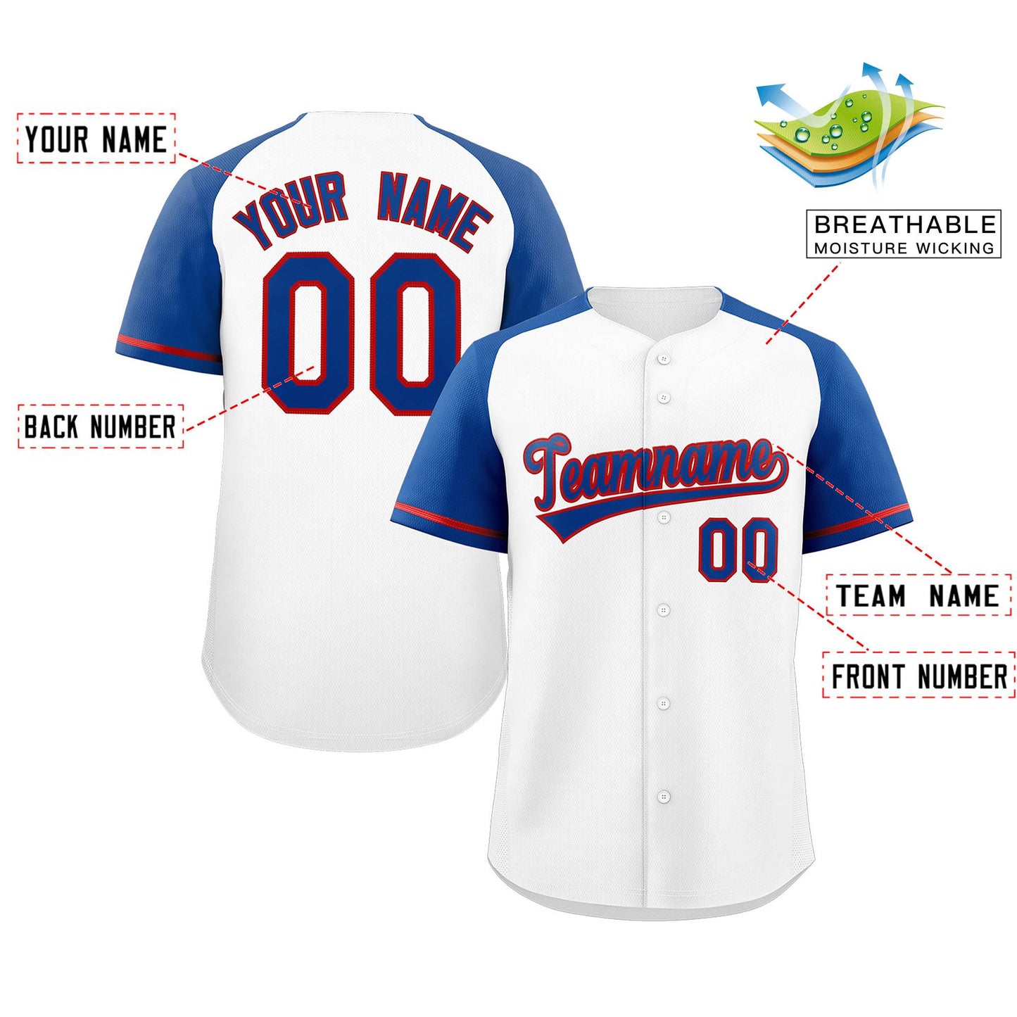 Custom White Royal-Red Raglan Sleeves Authentic Baseball Jersey