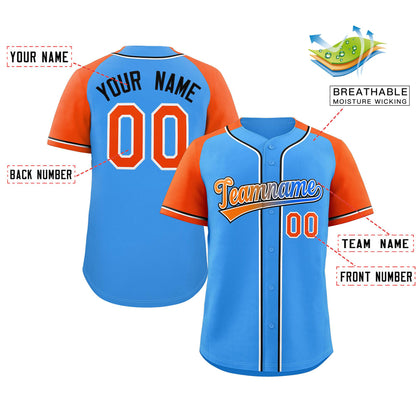 Custom Powder Blue Raglan Sleeves Authentic Baseball Jersey