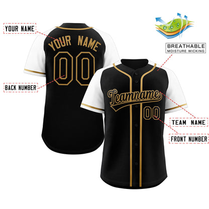 Custom Black Gold Raglan Sleeves Authentic Baseball Jersey