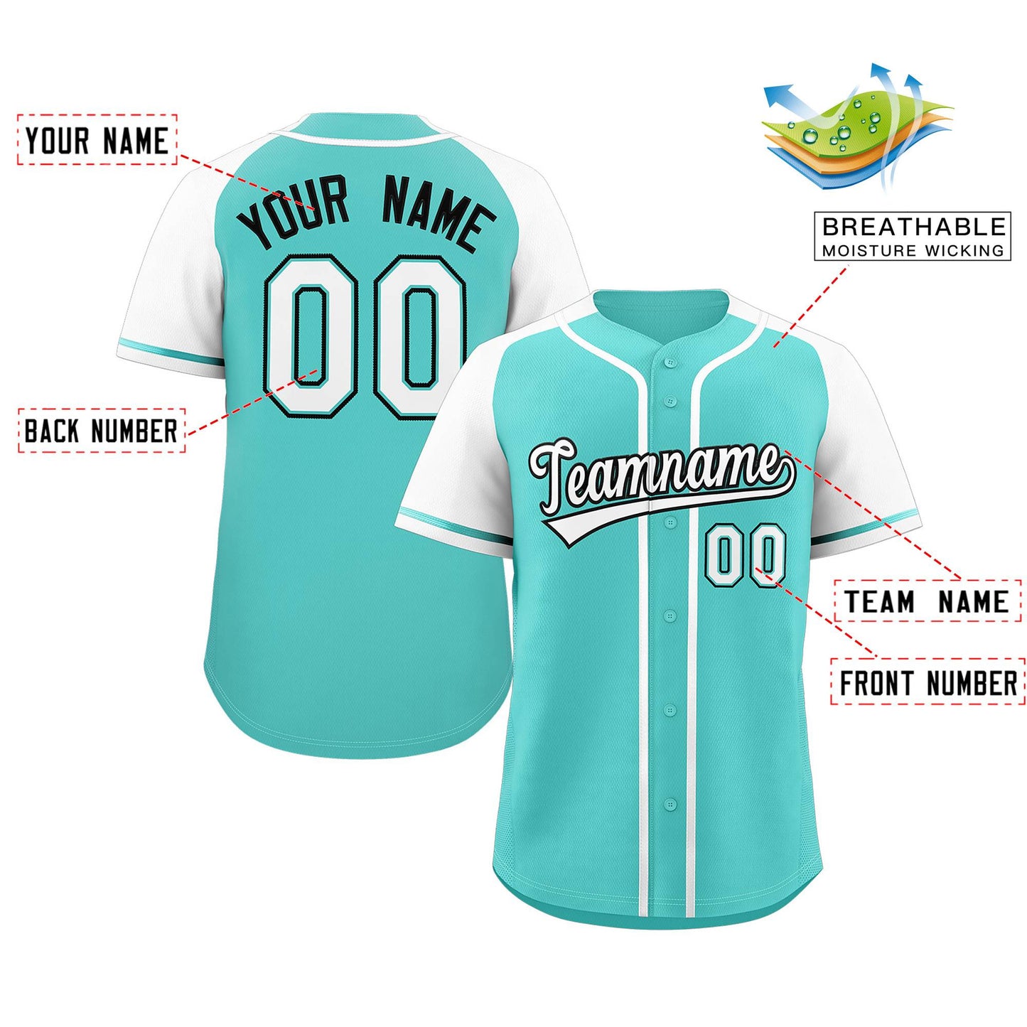 Custom Aqua Raglan Sleeves Authentic Baseball Jersey