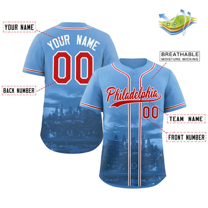 Custom Powder Blue Red-White Philadelphia City Connect Baseball Jersey