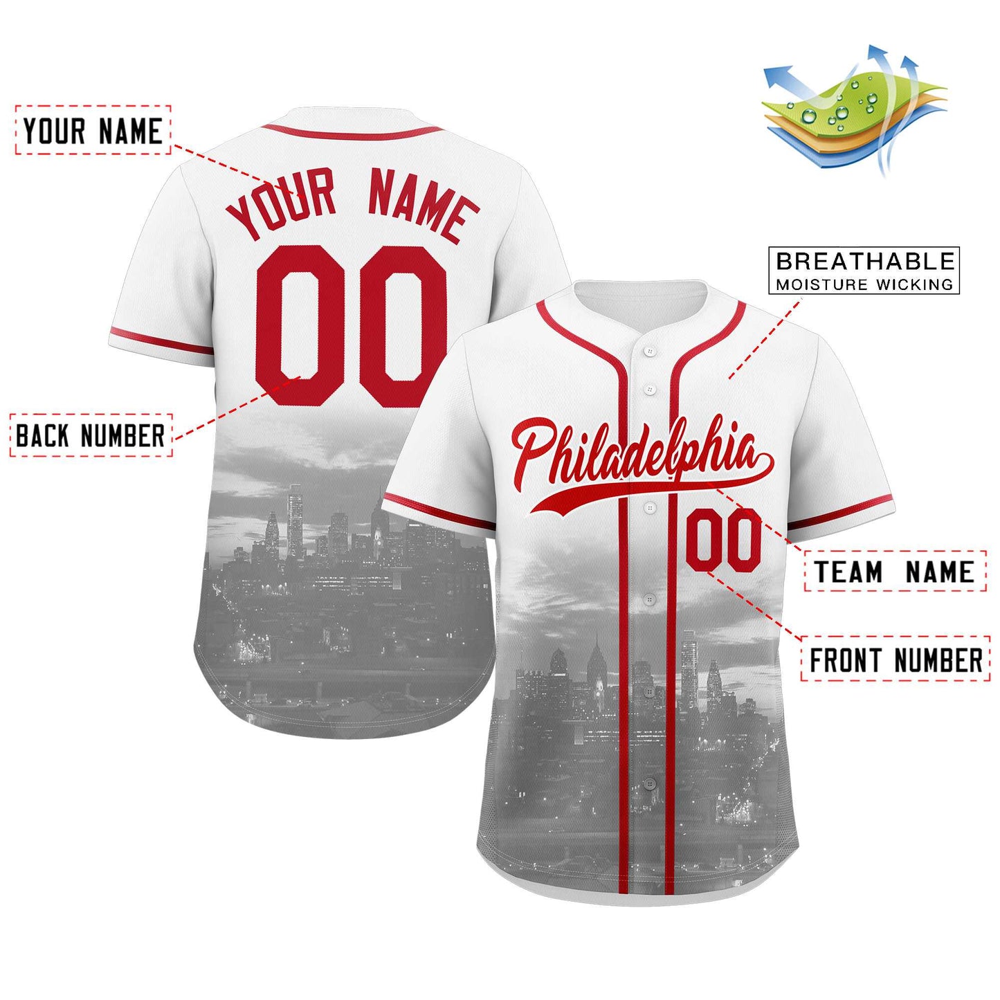 Custom White Red-White Philadelphia City Connect Baseball Jersey