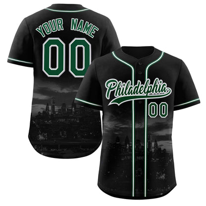 Custom Black Green-White Philadelphia City Connect Baseball Jersey