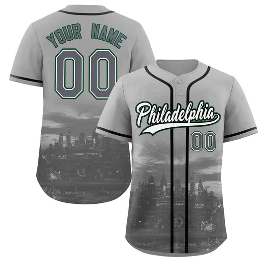 Custom Gray White-Black Philadelphia City Connect Baseball Jersey