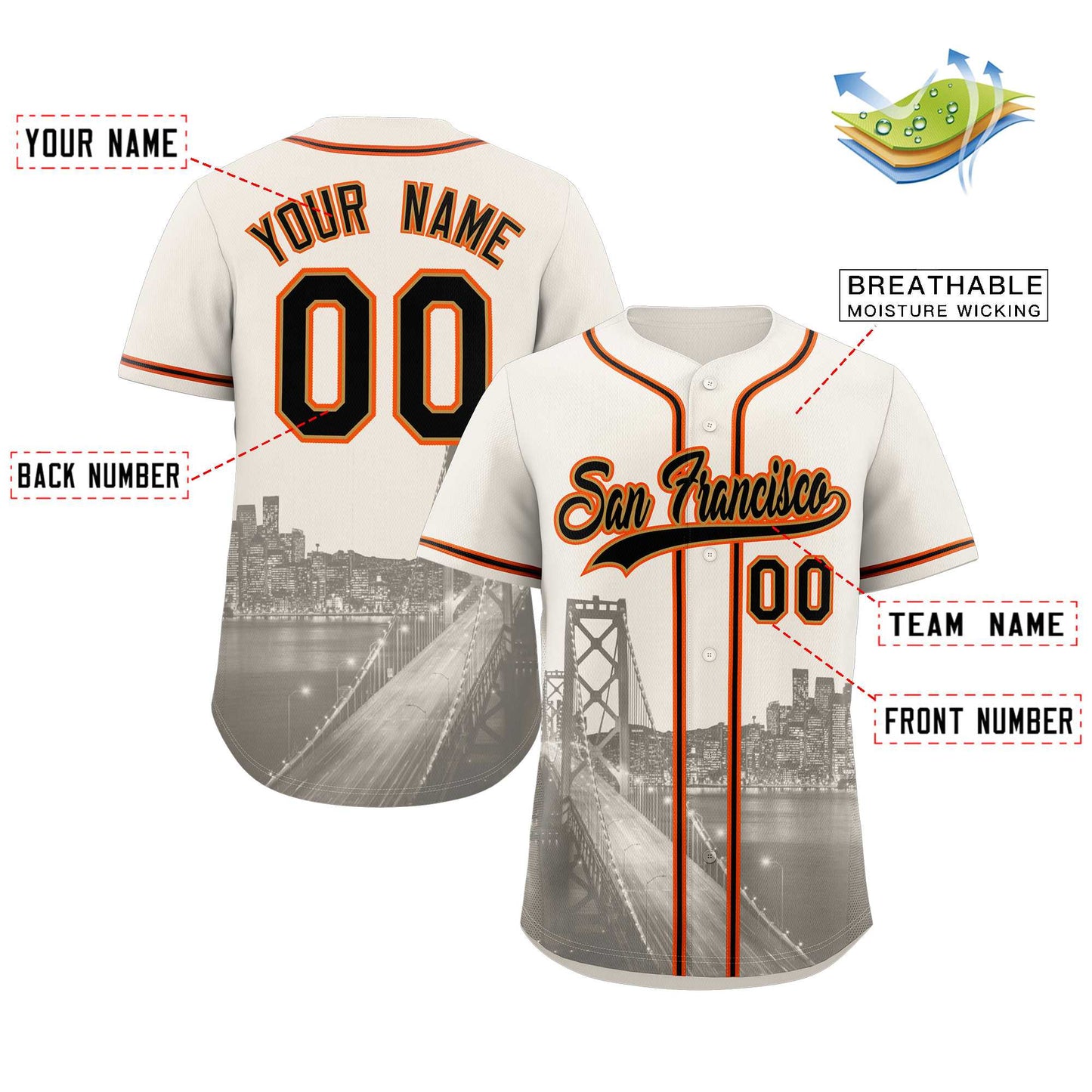 Custom Cream Black-Old Gold San Francisco City Connect Baseball Jersey