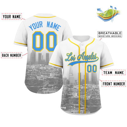 Custom White Powder Blue-Yellow Los Angeles City Connect Baseball Jersey