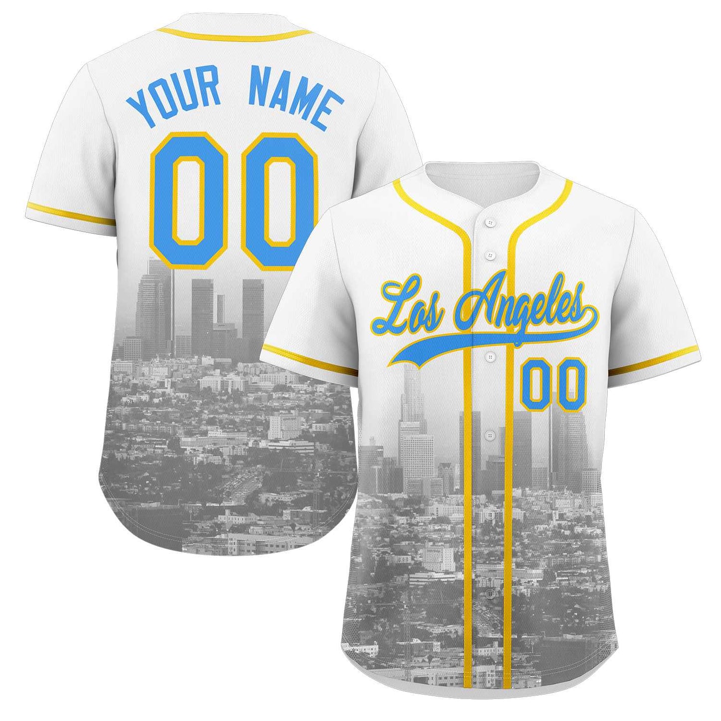 Custom White Powder Blue-Yellow Los Angeles City Connect Baseball Jersey