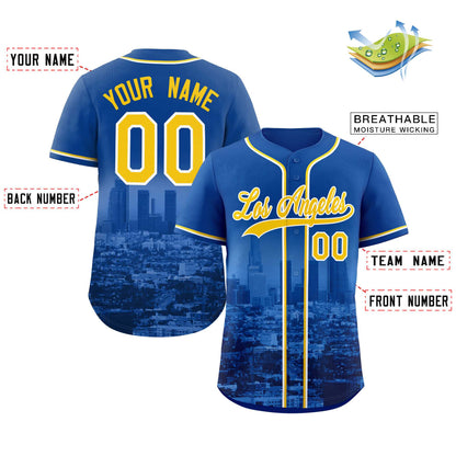 Custom Royal Yellow-White Los Angeles City Connect Baseball Jersey