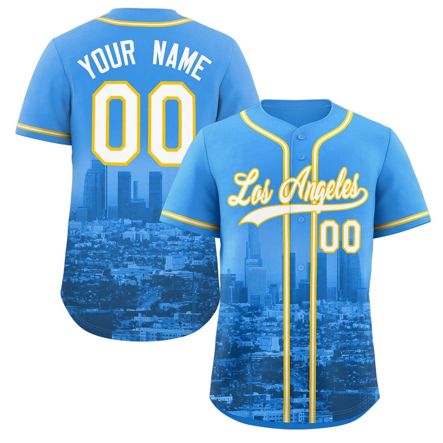 Custom Powder Blue White-Yellow Los Angeles City Connect Baseball Jersey