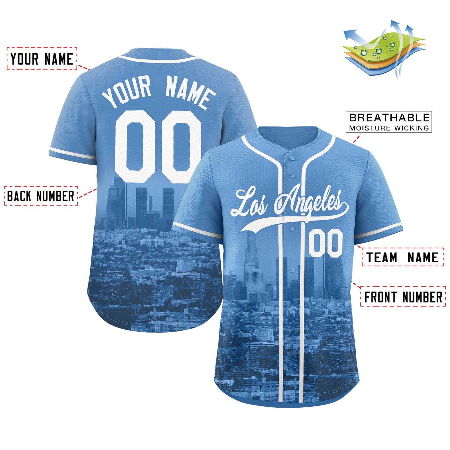 Custom Powder Blue White-Powder Blue Los Angeles City Connect Baseball Jersey