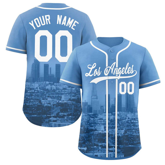 Custom Powder Blue White-Powder Blue Los Angeles City Connect Baseball Jersey