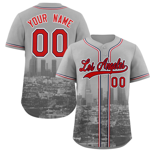 Custom Gray Red-Navy Los Angeles City Connect Baseball Jersey