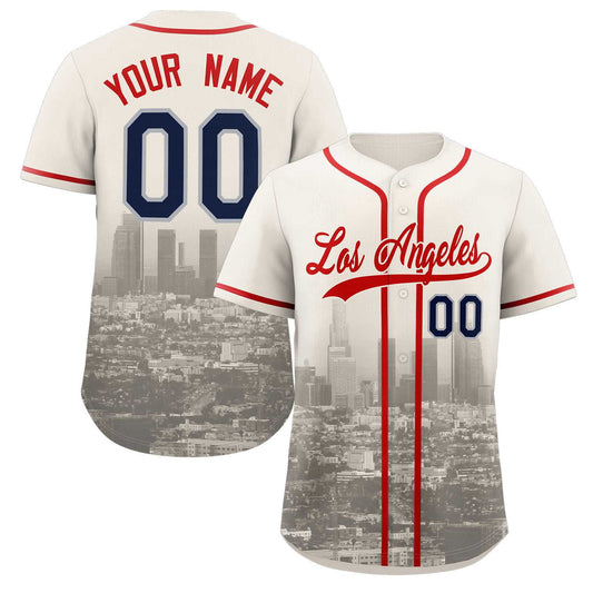 Custom Cream Red-Khaki Los Angeles City Connect Baseball Jersey