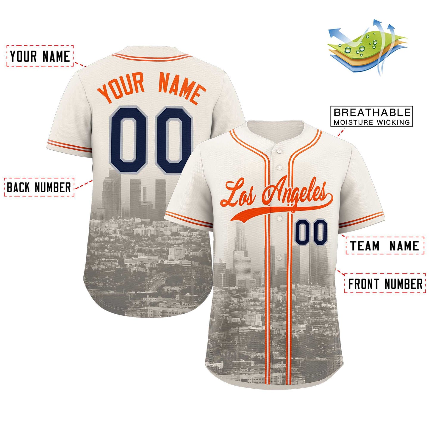 Custom Cream Orange-Khaki Los Angeles City Connect Baseball Jersey