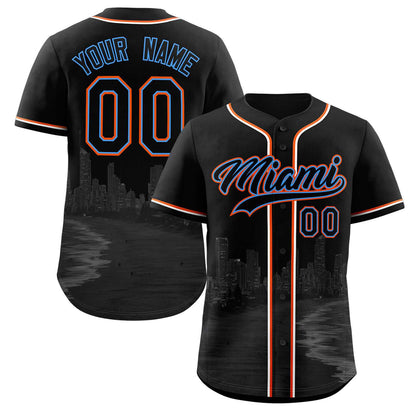 Custom Black Black-Powder Blue Miami City Connect Baseball Jersey