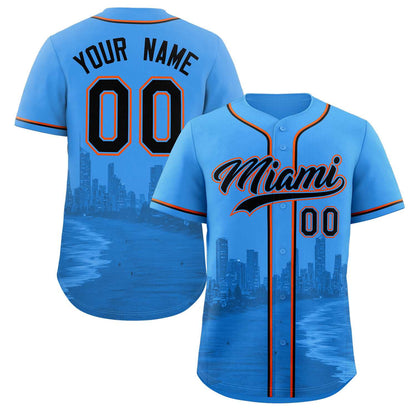 Custom Powder Blue Black-Powder Blue Miami City Connect Baseball Jersey