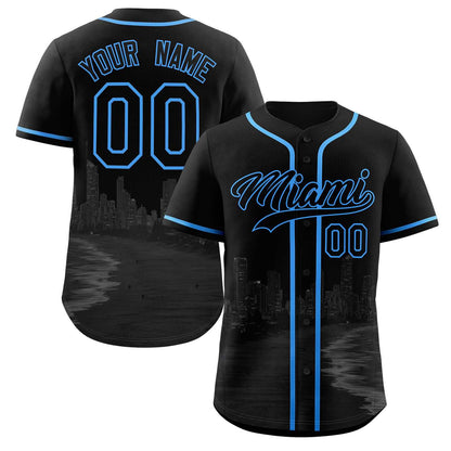 Custom Black Black-Powder Blue Miami City Connect Baseball Jersey