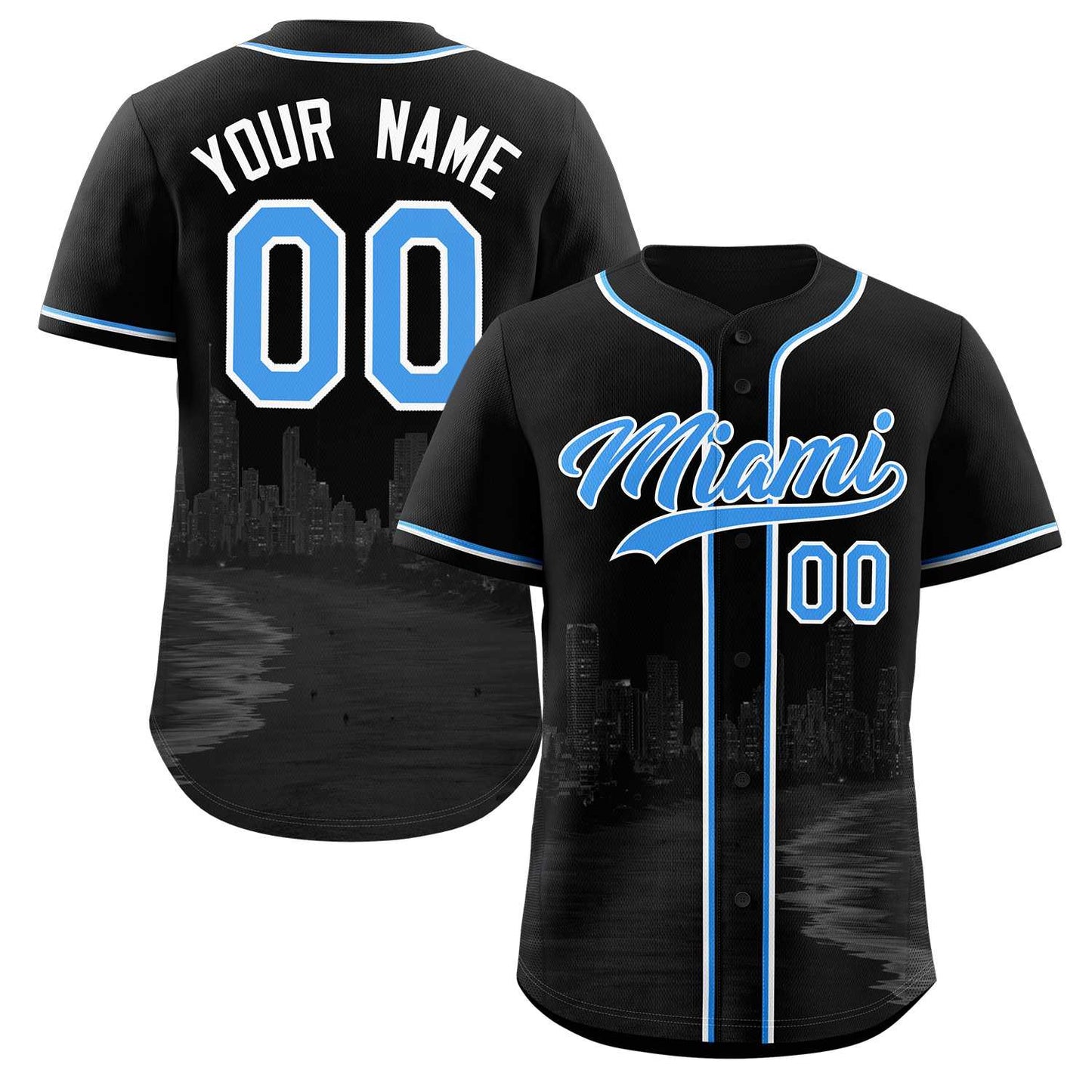 Custom Black Powder Blue-White Miami City Connect Baseball Jersey