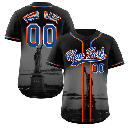 Custom Black Royal-White New York City Connect Baseball Jersey