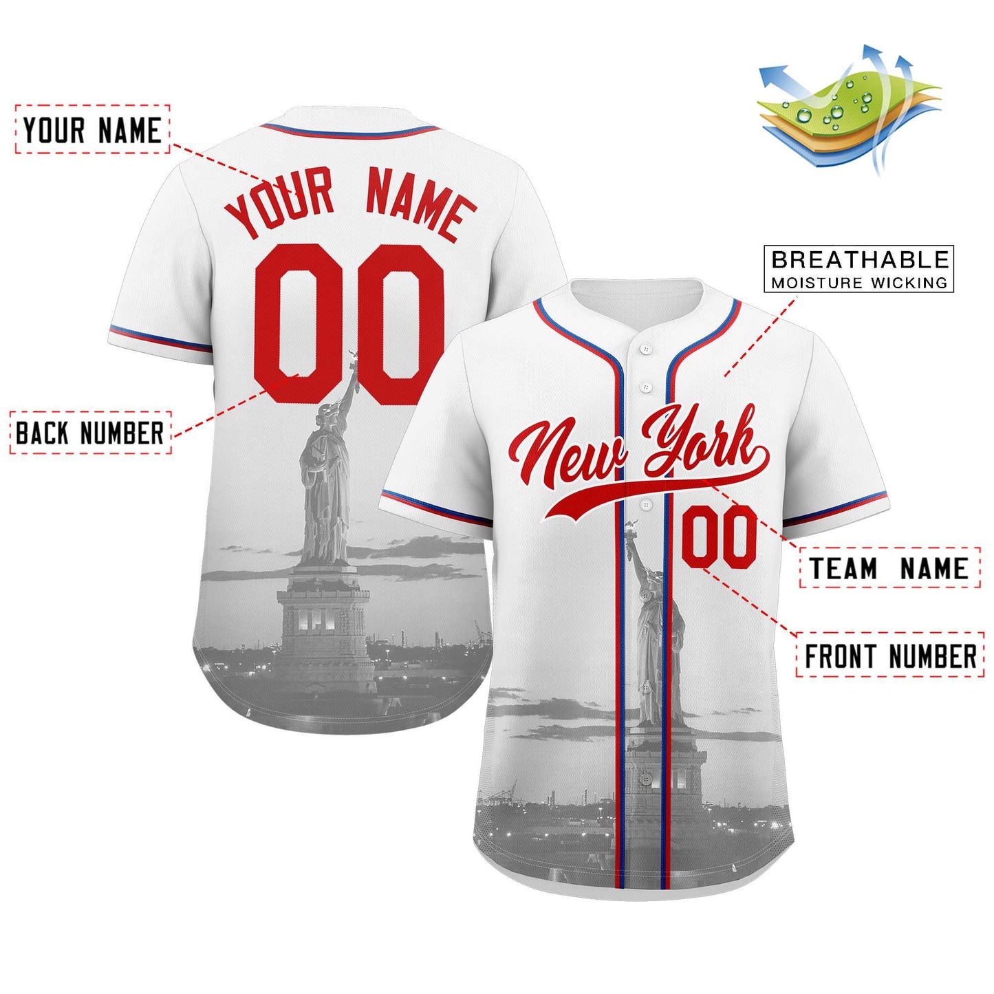 Custom White Red-White New York City Connect Baseball Jersey