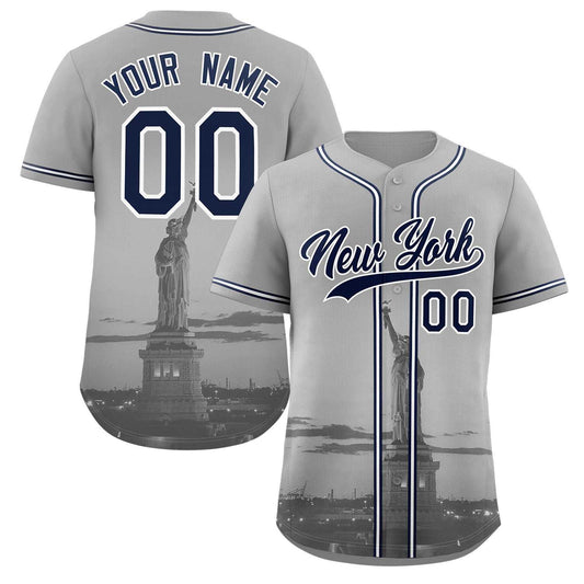 Custom Gray Navy-White New York City Connect Baseball Jersey