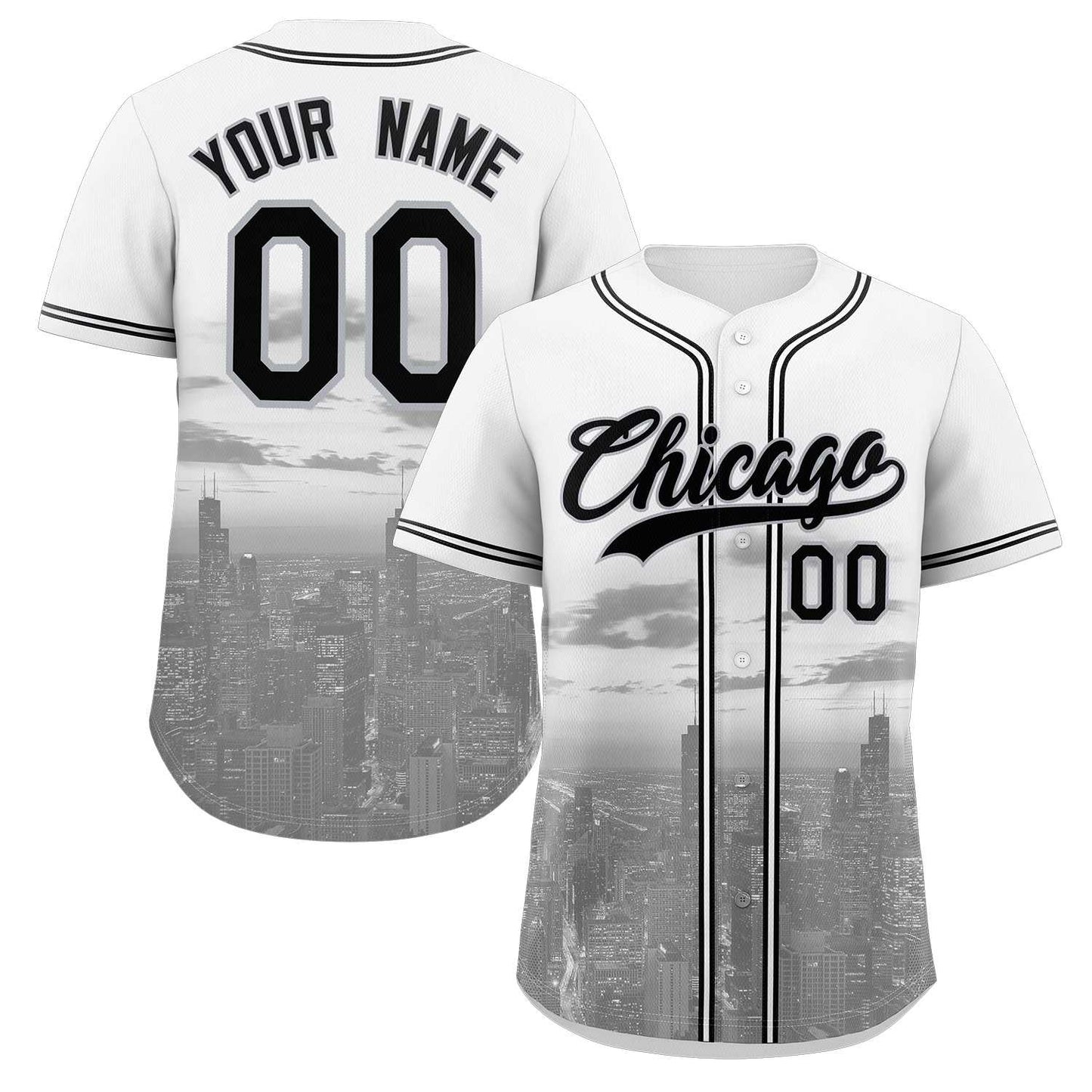 Custom White Black-Gray Chicago City Connect Baseball Jersey