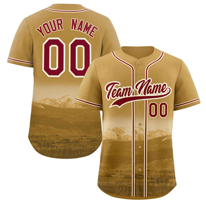 Custom Old Gold Crimson-Khaki Denver City Connect Baseball Jersey