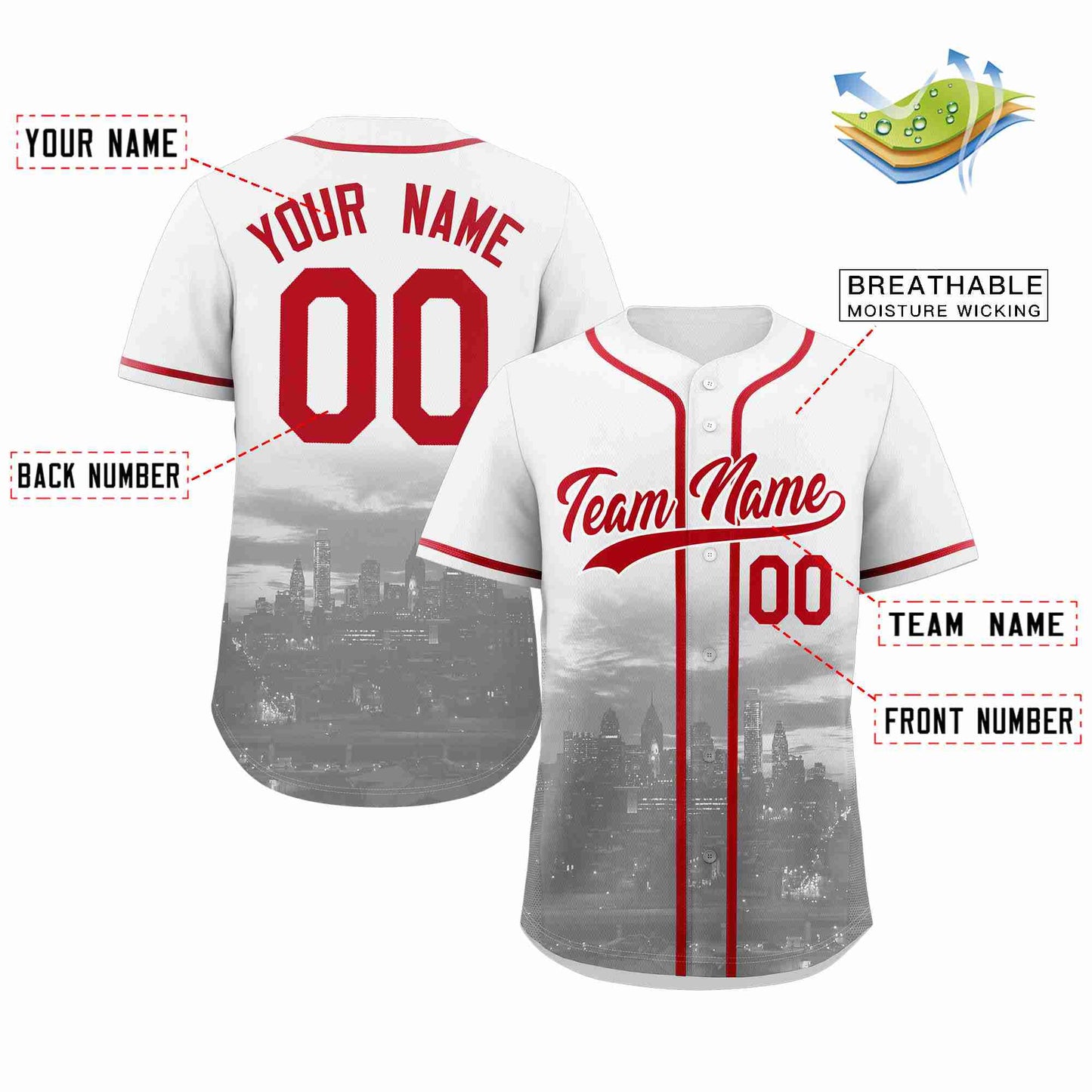 Custom White Red-White Philadelphia City Connect Baseball Jersey