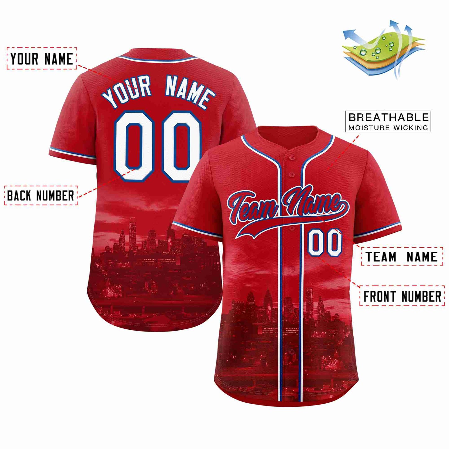 Custom Red Red-Royal Philadelphia City Connect Baseball Jersey