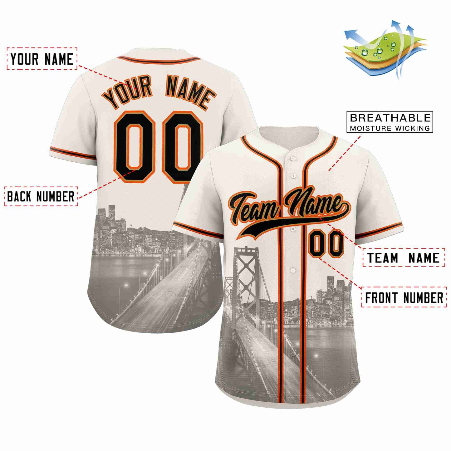 Custom Cream Black-Old Gold San Francisco City Connect Baseball Jersey