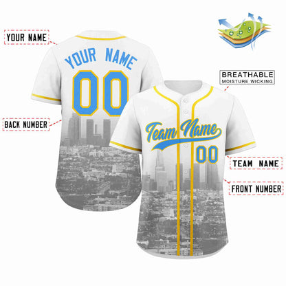 Custom White Powder Blue-Yellow Los Angeles City Connect Baseball Jersey