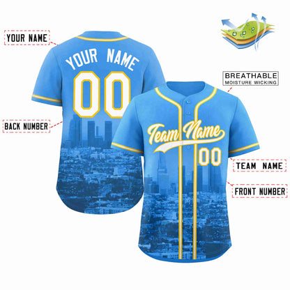 Custom Powder Blue White-Yellow Los Angeles City Connect Baseball Jersey