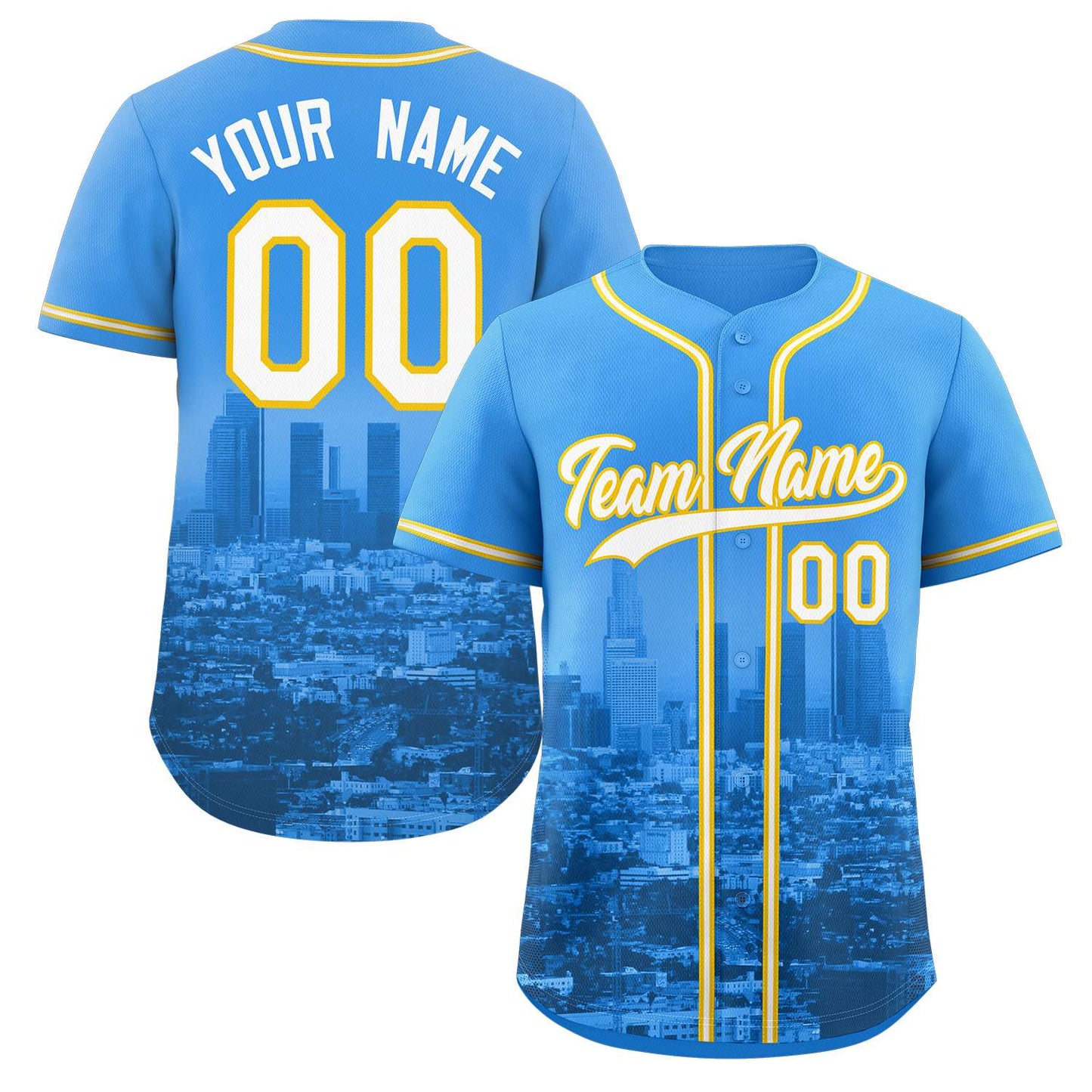 Custom Powder Blue White-Yellow Los Angeles City Connect Baseball Jersey