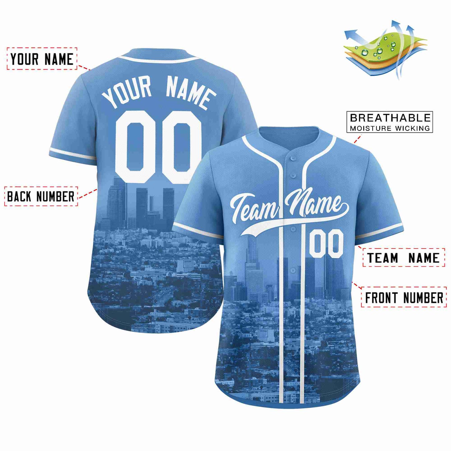 Custom Powder Blue White-Powder Blue Los Angeles City Connect Baseball Jersey