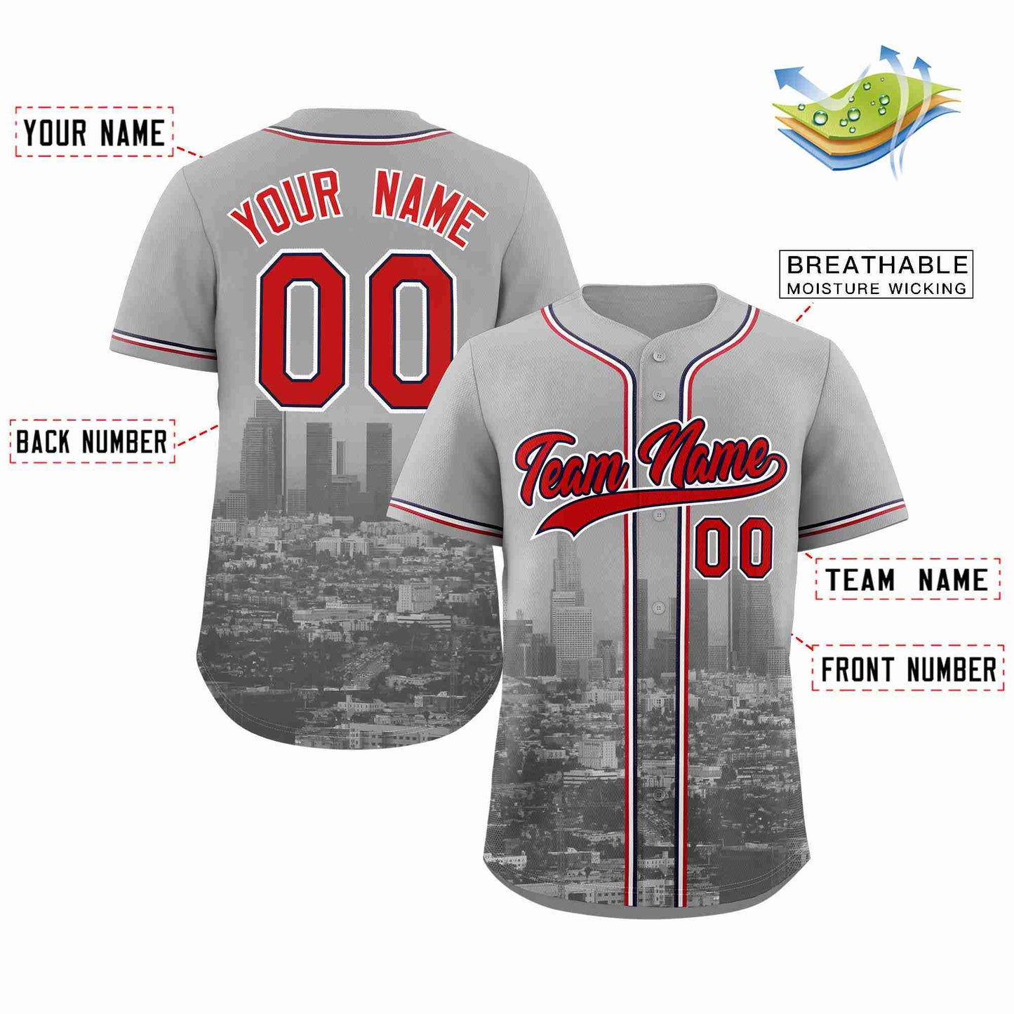 Custom Gray Red-Navy Los Angeles City Connect Baseball Jersey