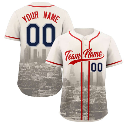 Custom Cream Red-Khaki Los Angeles City Connect Baseball Jersey