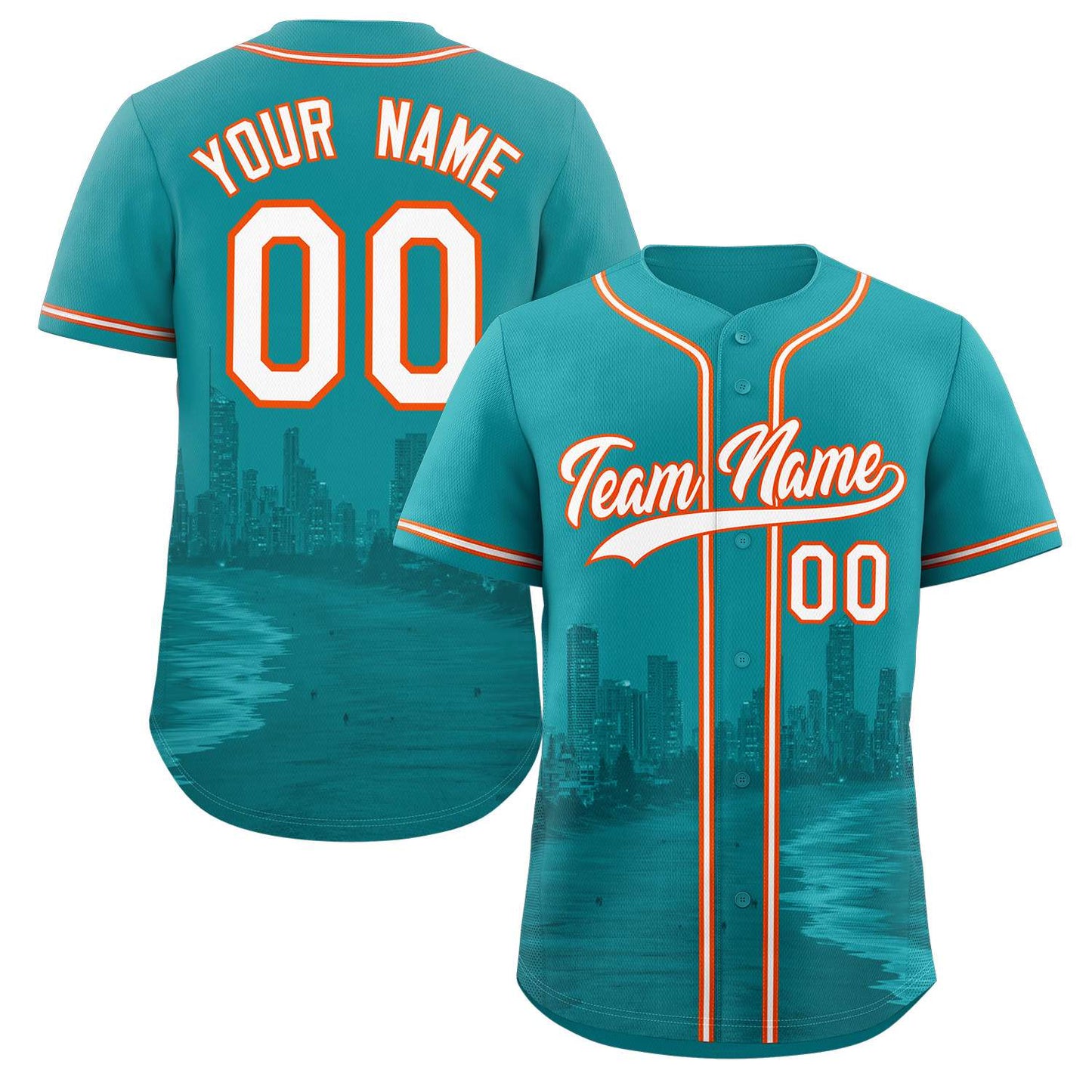 Custom Aqua White-Orange Miami City Connect Baseball Jersey